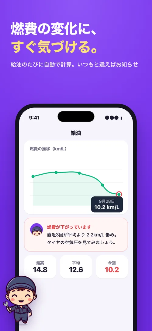 MobiNote — 燃費の変化に、すぐ気づける。給油のたびに自動で計算